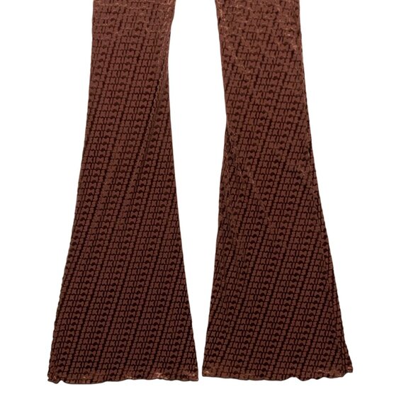 Skims Velvet Flare Legging Pant 2XS XXS Chestnut Brown Allover Logo Print Sheer - Picture 9 of 11